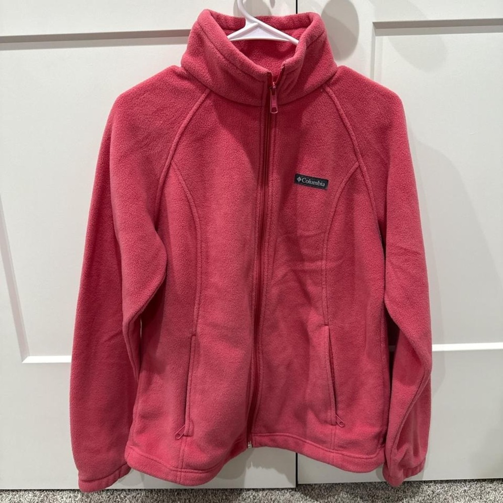 Columbia Benton Springs Full Zip Fleece Jacket Pink Womens L Mock Neck Soft
